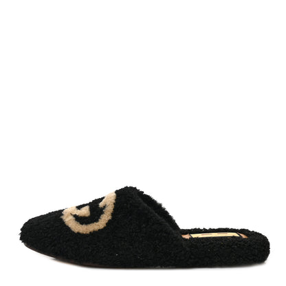 Gucci Shearling Interlocking G Womens Eileen Slippers 38.5 Black Butterscotch 1 of 8