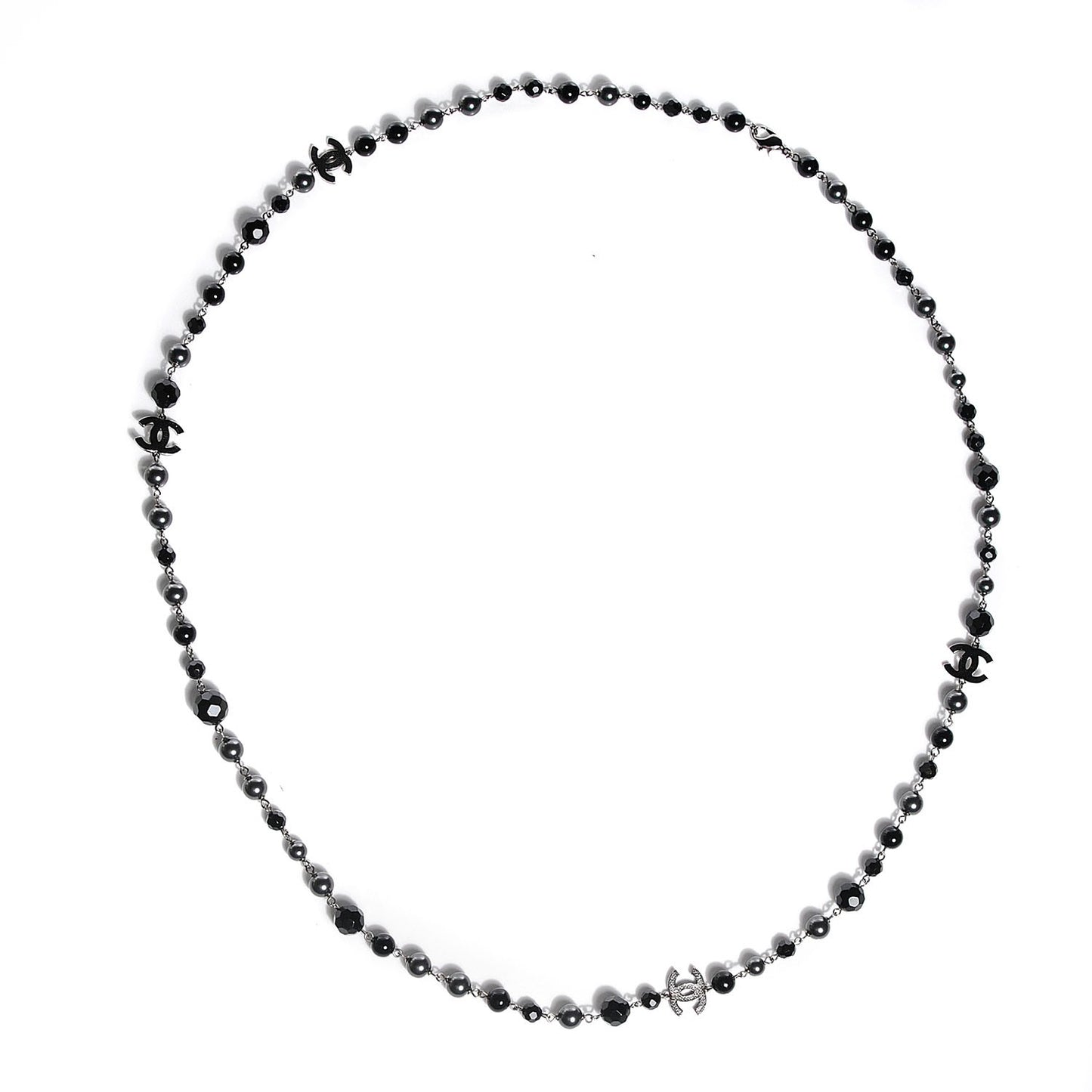 Ruthenium Beaded CC Long Necklace Black