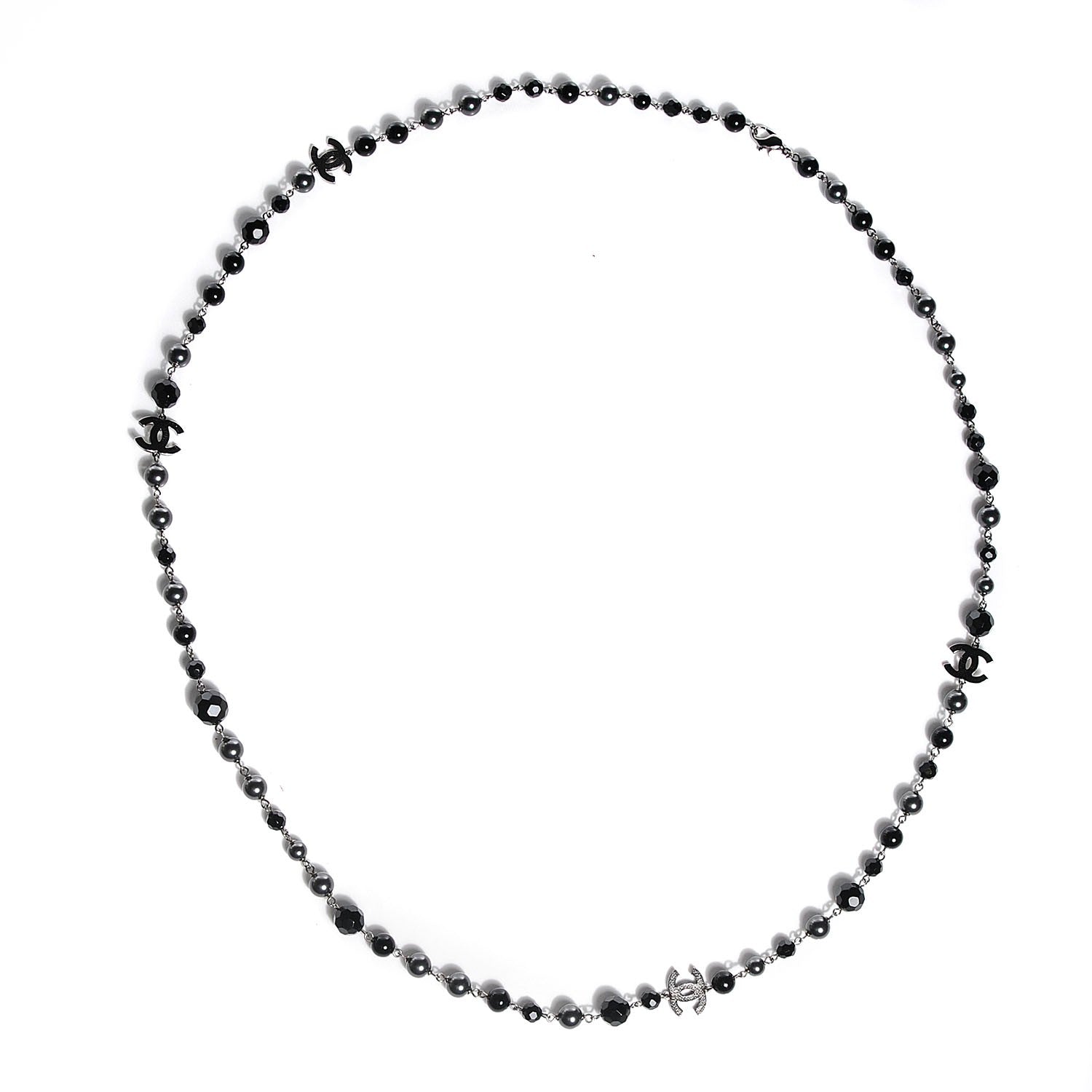 Chanel Ruthenium Beaded CC Long Necklace Black 2 of 5