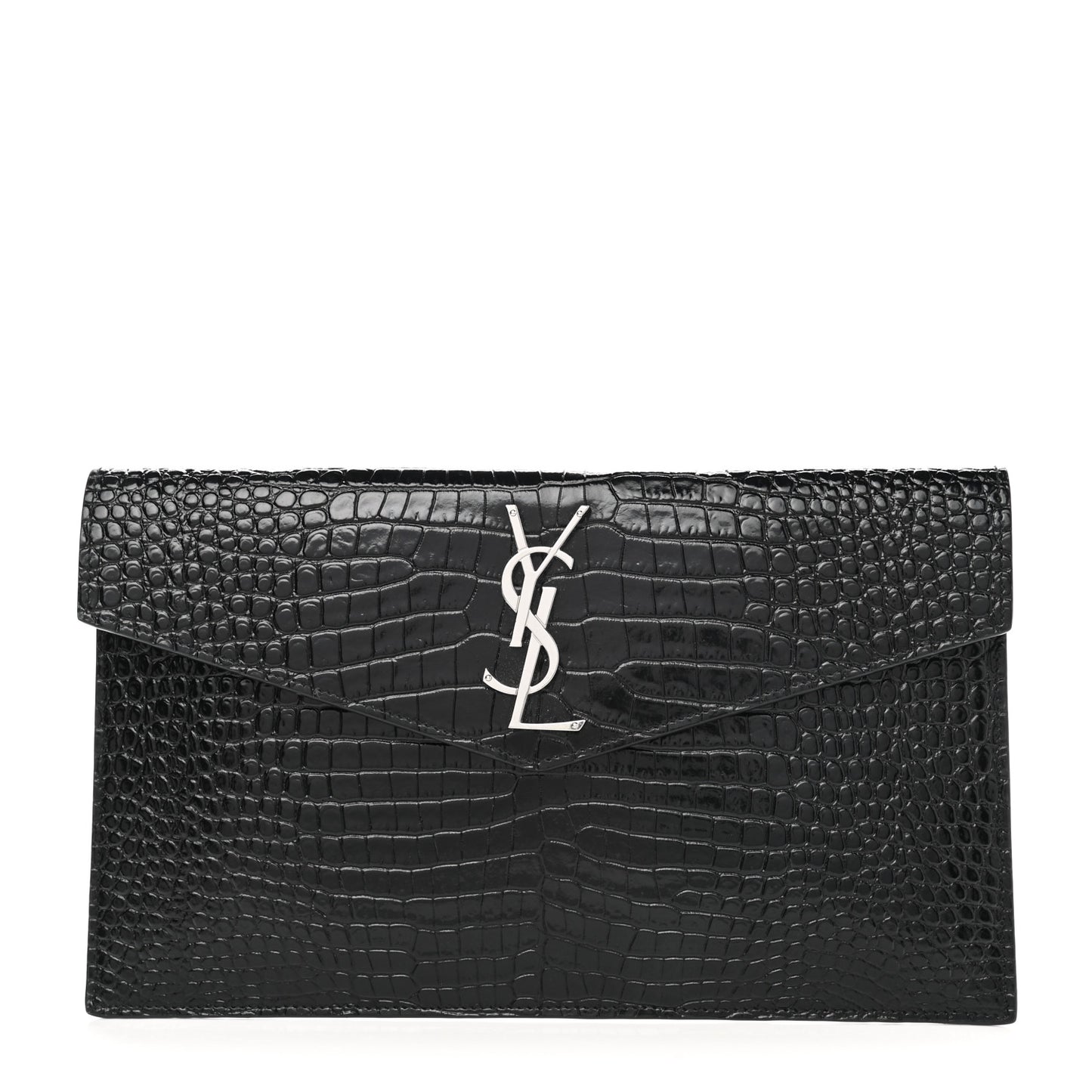 Calfskin Crocodile Embossed Uptown Monogram Pouch Black