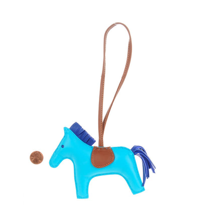 Hermes Milo Lambskin Grigri Rodeo Horse Bag Charm MM Bleu Azteque Bleu Electrique Fauve 2 of 4