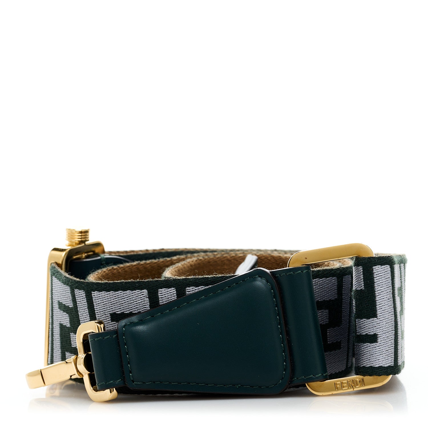 Fendi Ribbon Vitello Seta FF 1974 Pequin Reversible Adjustable Strap You Green 1 of 6