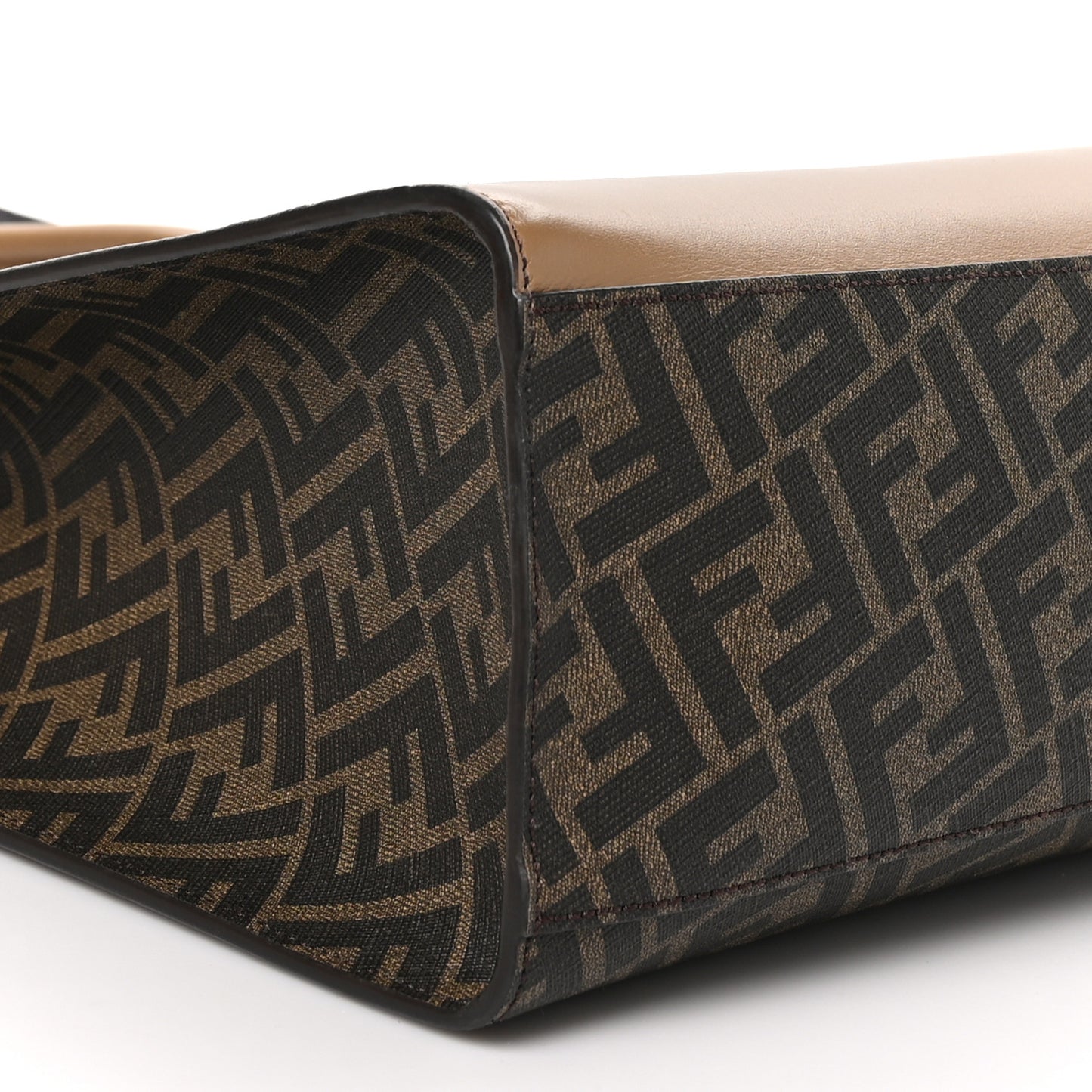 Glazed Fabric Vitello Cover FF 1974 Diagonal Bi-Color Vertical Tote Tobacco Moro Sand Black