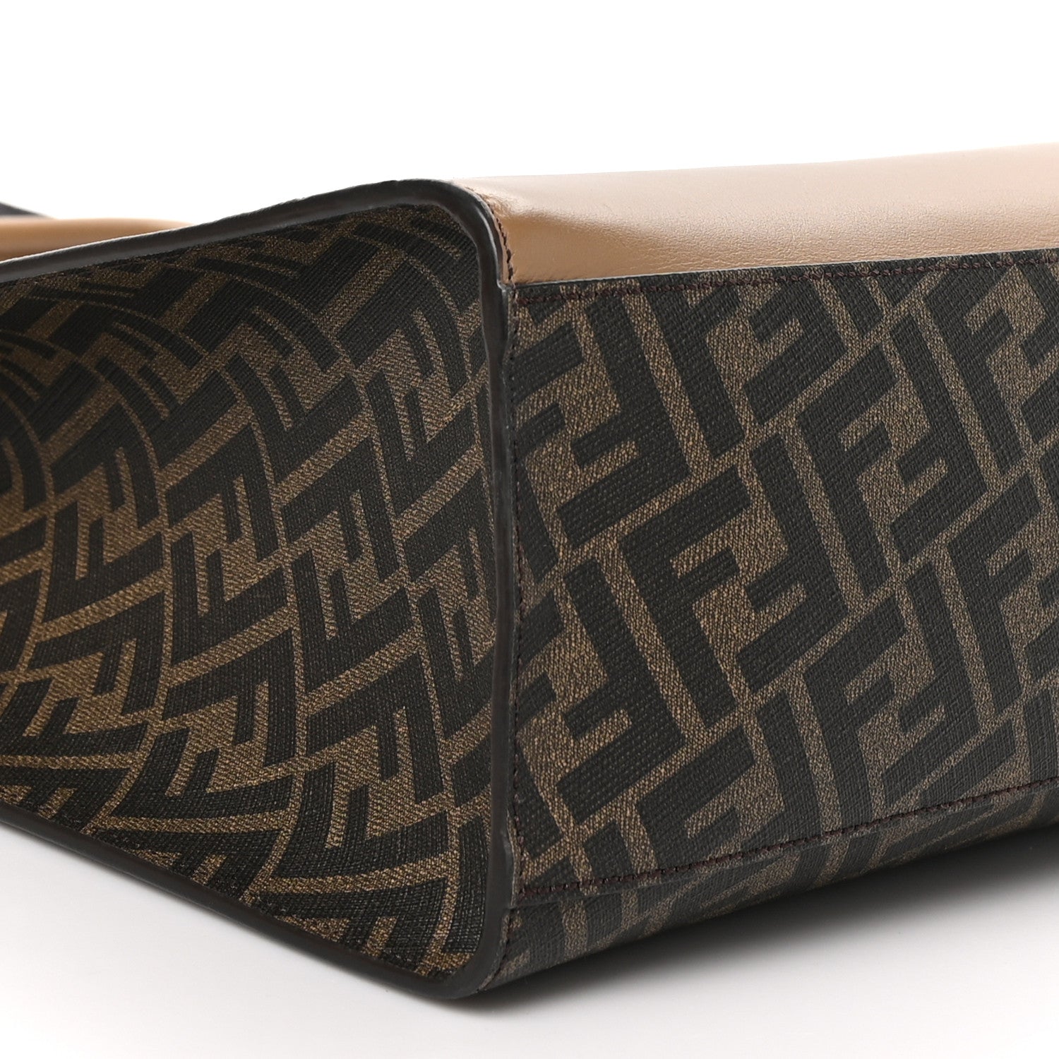 Fendi Glazed Fabric Vitello Cover FF 1974 Diagonal Bi-Color Vertical Tote Tobacco Moro Sand Black 9 of 10
