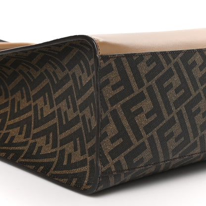 Fendi Glazed Fabric Vitello Cover FF 1974 Diagonal Bi-Color Vertical Tote Tobacco Moro Sand Black 9 of 10