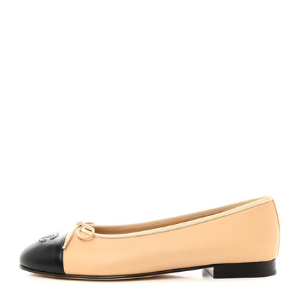 Chanel Lambskin Cap Toe Ballerina Flats 38.5 Beige Black 1 of 9