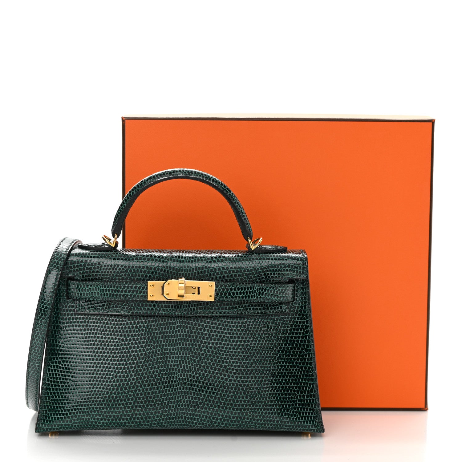 kelly Hermes Shiny Lizard Mini Kelly Sellier 20 Vert Cypress 1229897