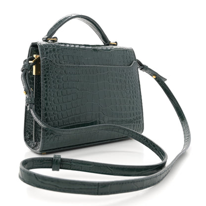 Saint Laurent Calfskin Crocodile Embossed Mini Classic Monogram Cassandra Top Handle Green 3 of 11