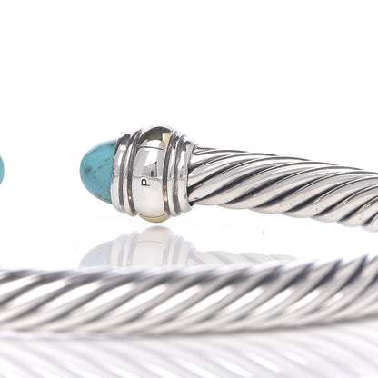 David Yurman Sterling Silver 14K Yellow Gold Turquoise 5mm Cable Classics Bracelet 4 of 5