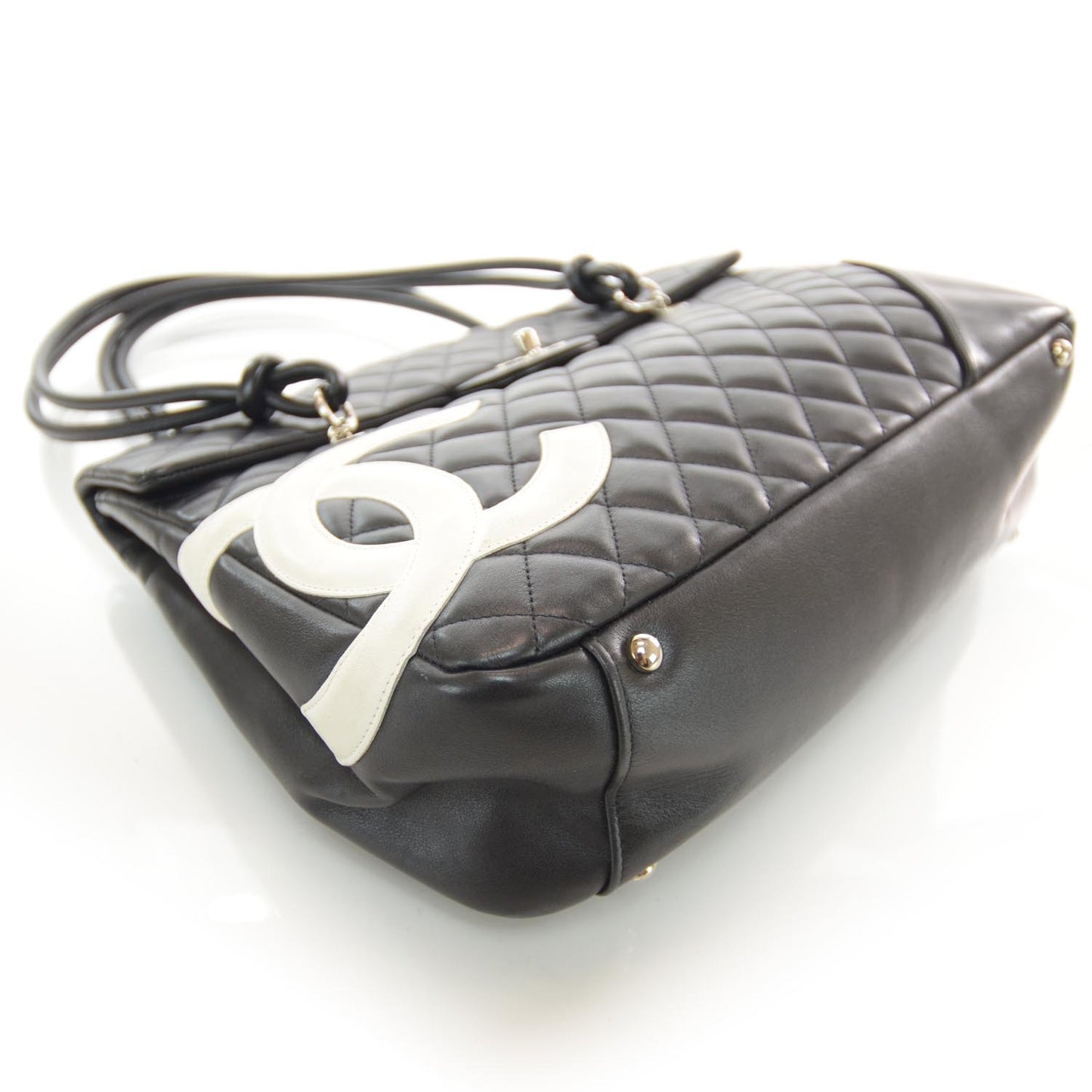 Calfskin Quilted Large Cambon Flap Black White