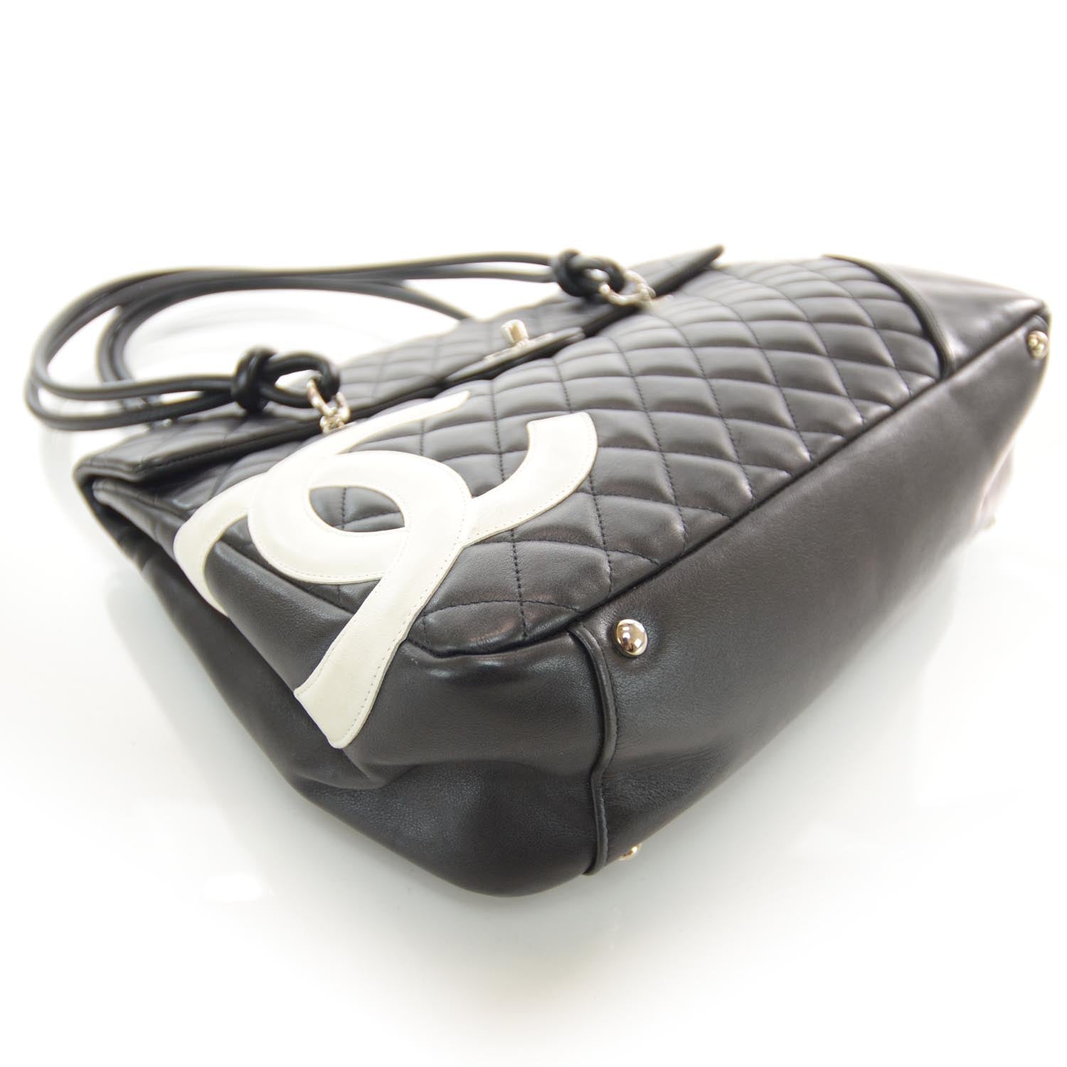 Chanel Calfskin Quilted Large Cambon Flap Black White 4 of 11