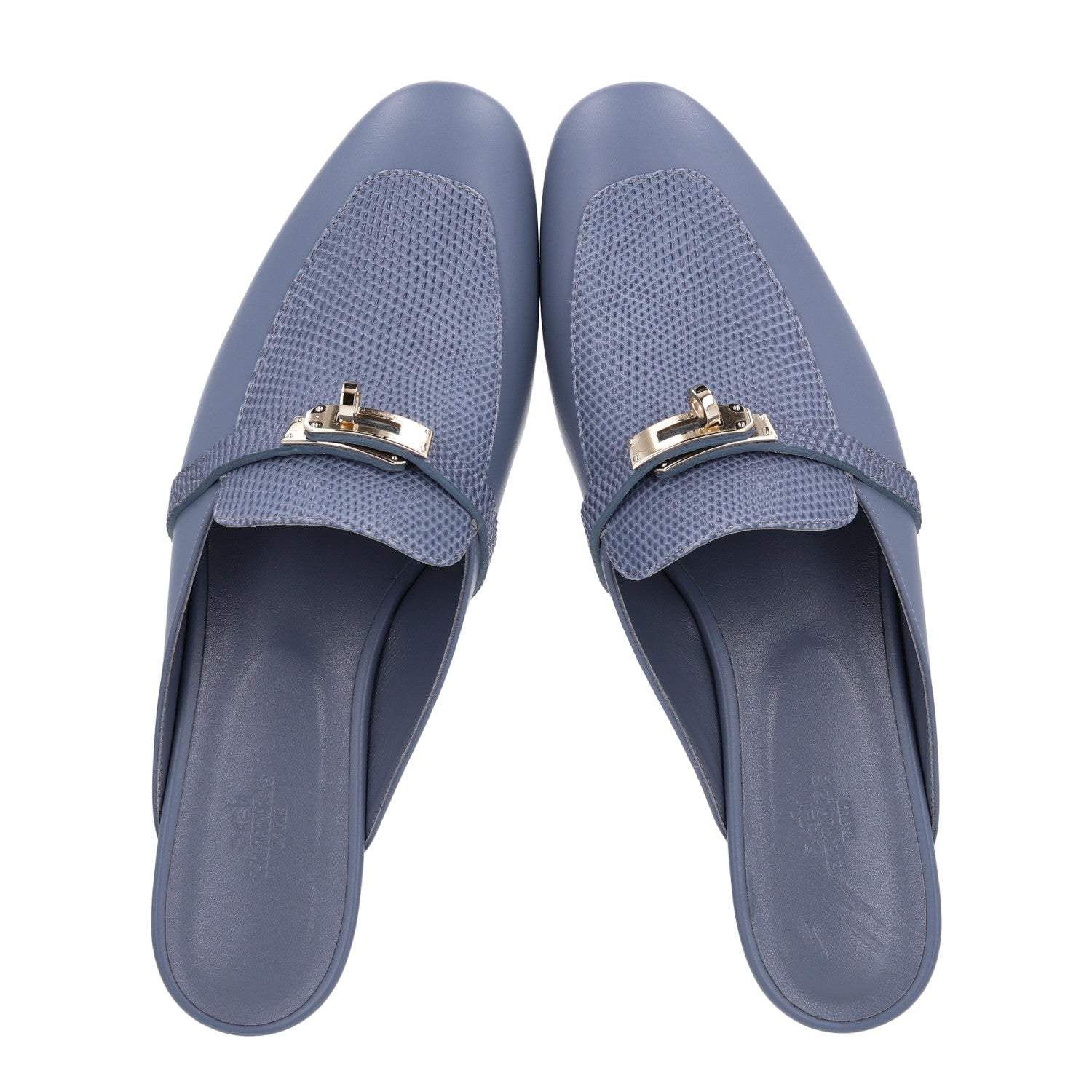 Hermes Lizard Calfskin Oz Mules 41 Bleu Grignon 2 of 11