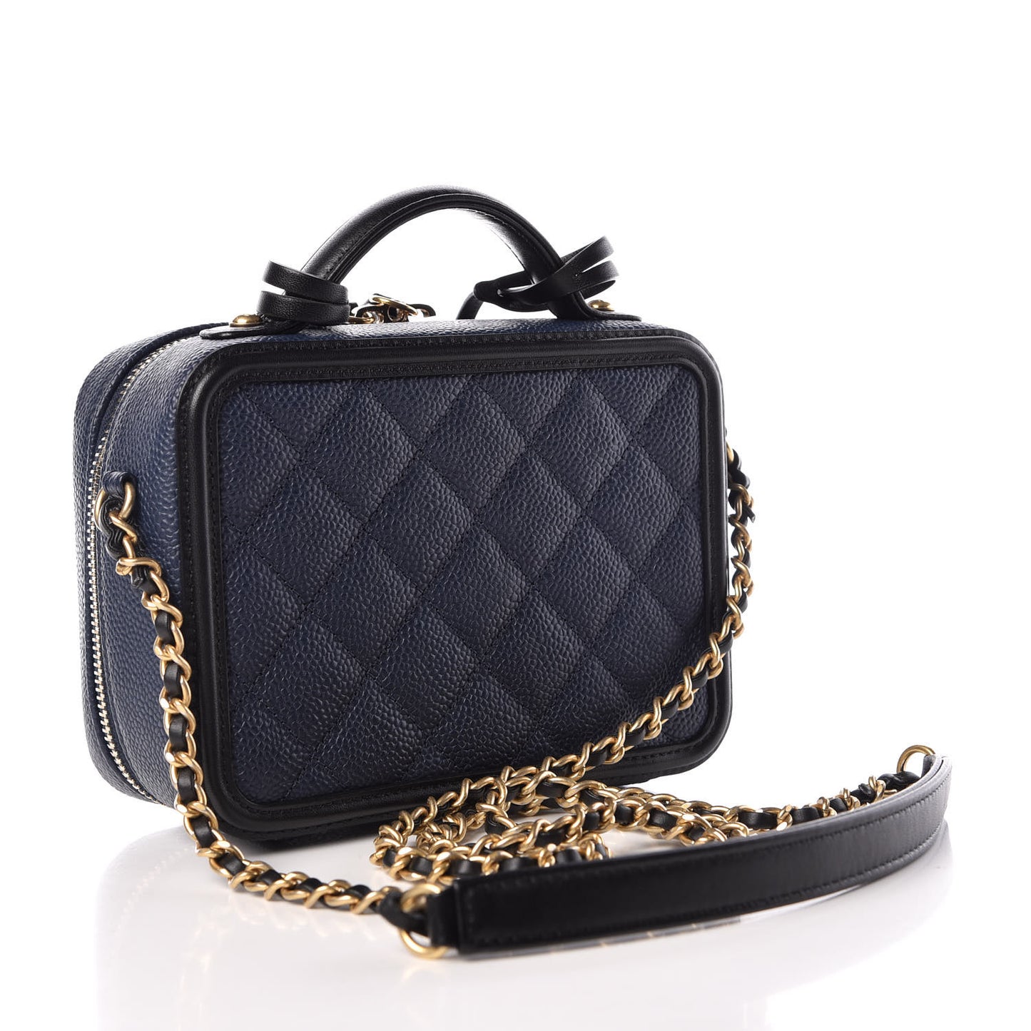 Caviar Quilted Small CC Filigree Vanity Case Navy Black