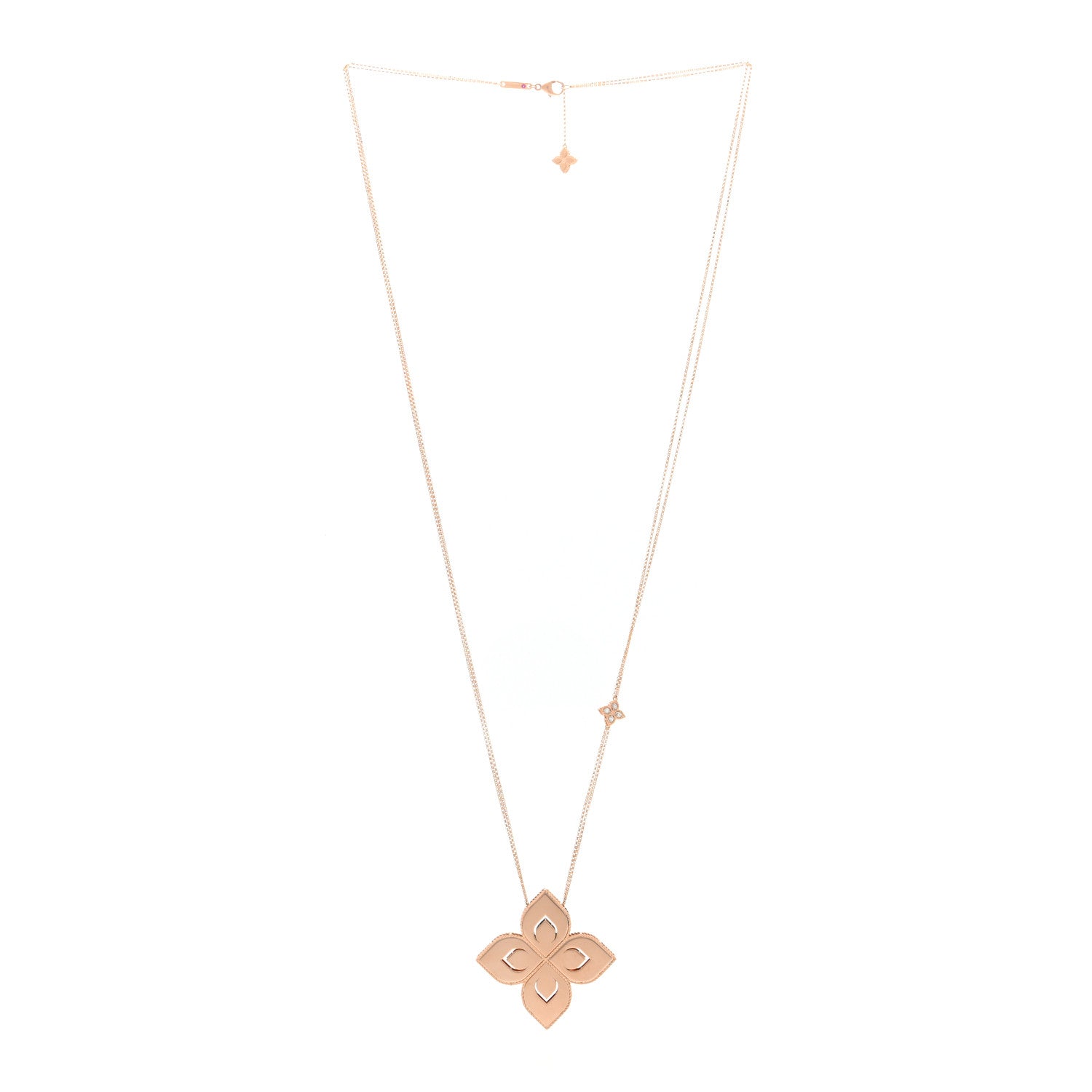 Roberto Coin 18K Rose White Gold Large Princess Flower Pendant Necklace 3 of 4