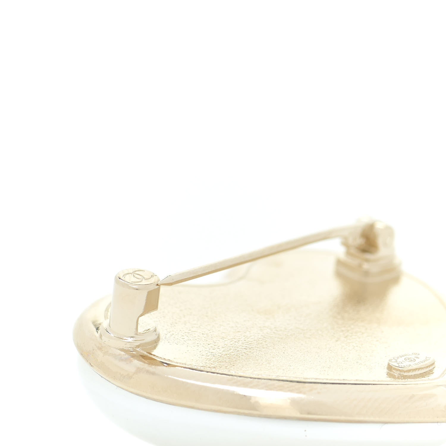 Chanel Resin Crystal CC Heart Brooch Pearly White Gold 4 of 5