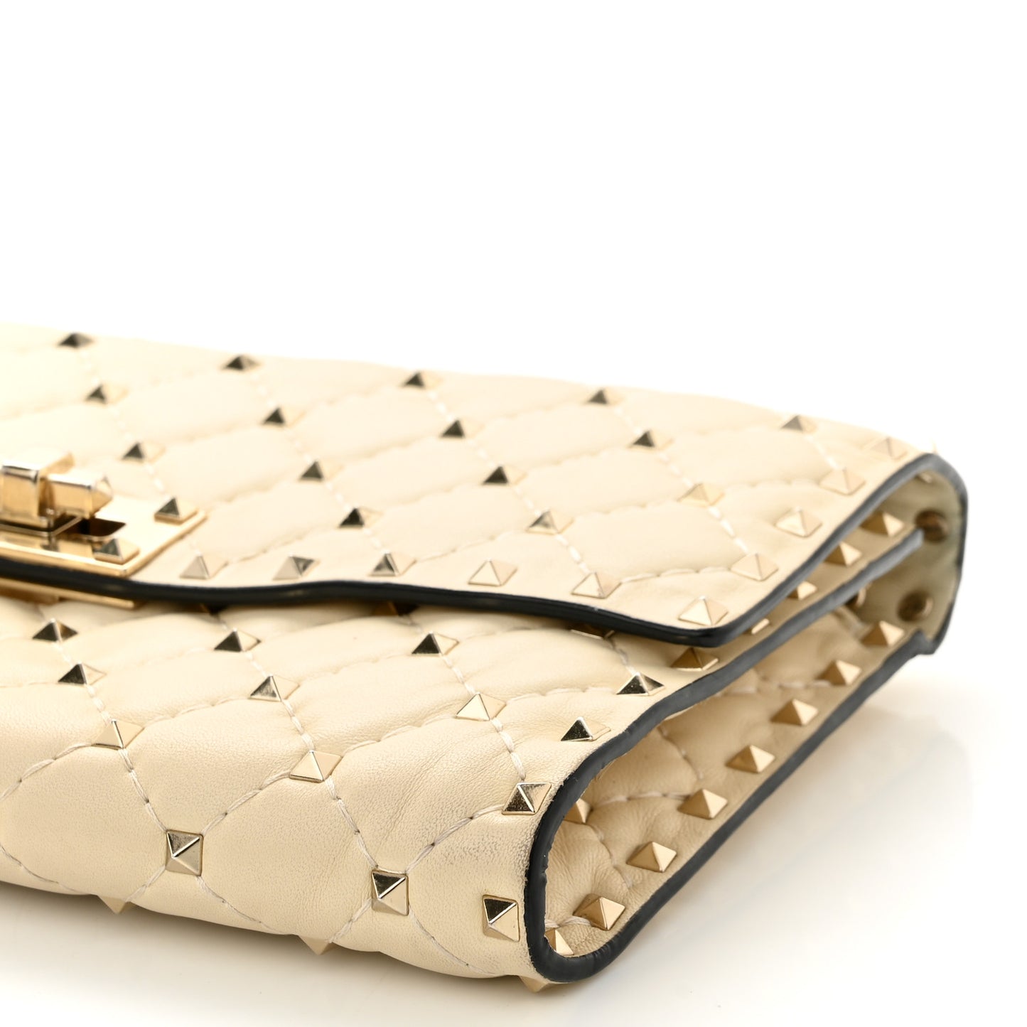 Nappa Rockstud Spike Wallet on Chain Light Ivory