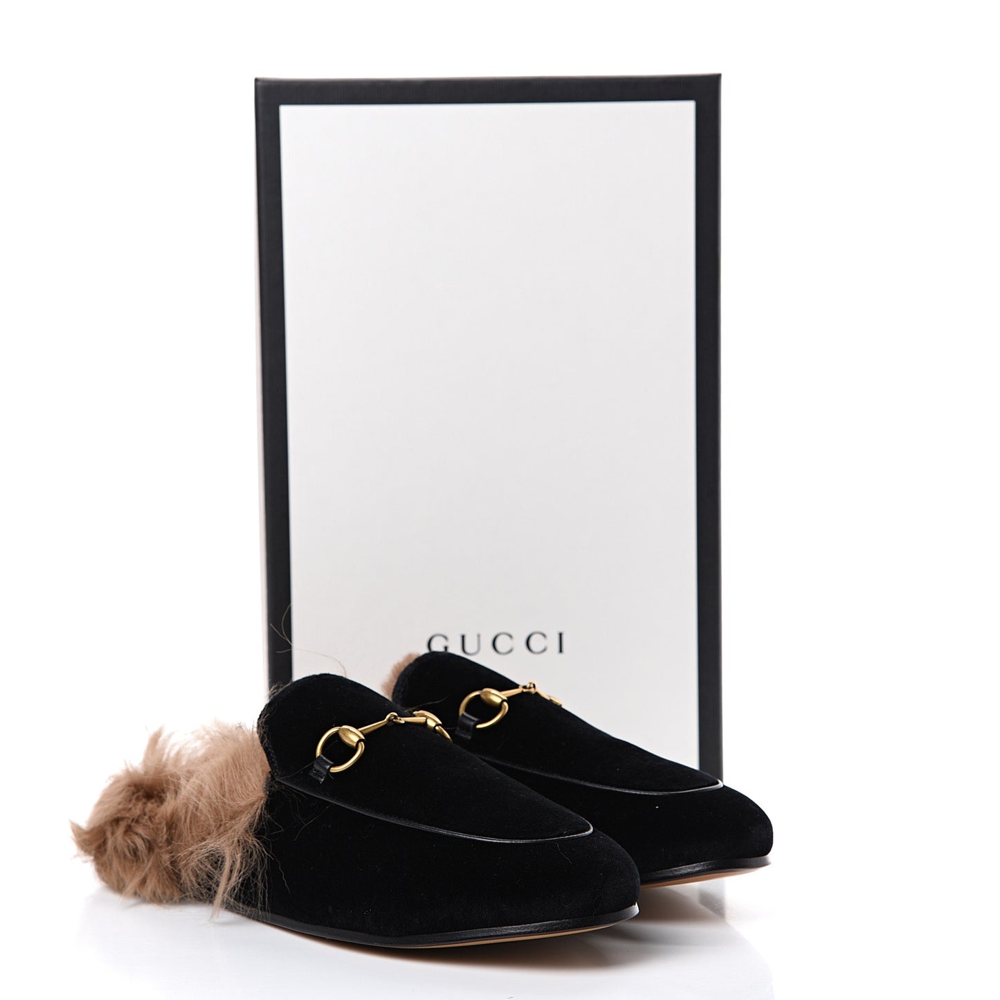 Velvet Fur Womens Princetown Slippers 39 Black