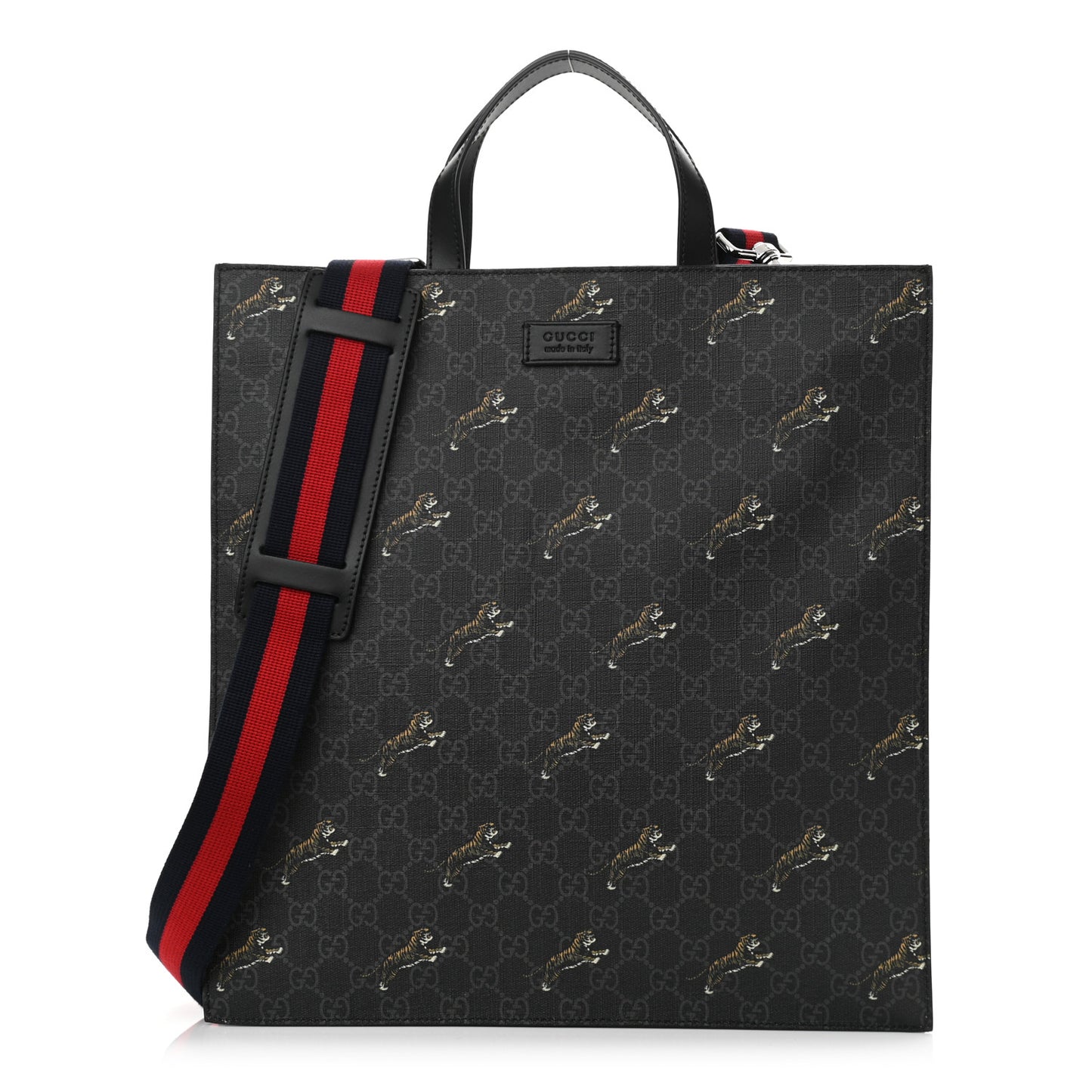 GG Supreme Monogram Tigers Web Vertical Tote Black Multicolor