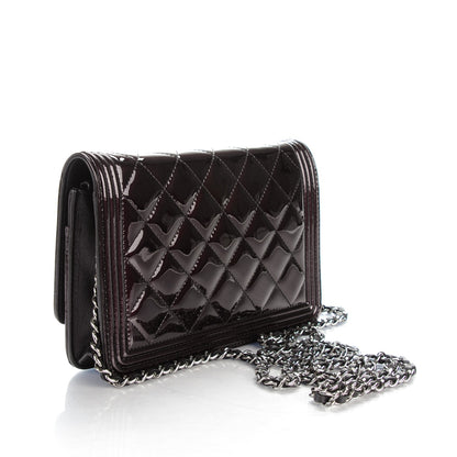 Chanel Patent Calfskin Quilted Boy Wallet On Chain WOC Burgundy Black 3 of 8