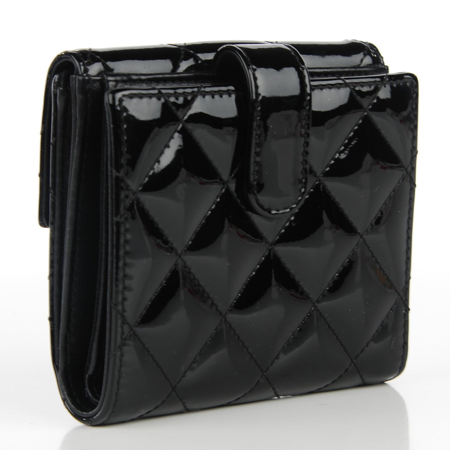 Patent Quilted CC French Wallet Black