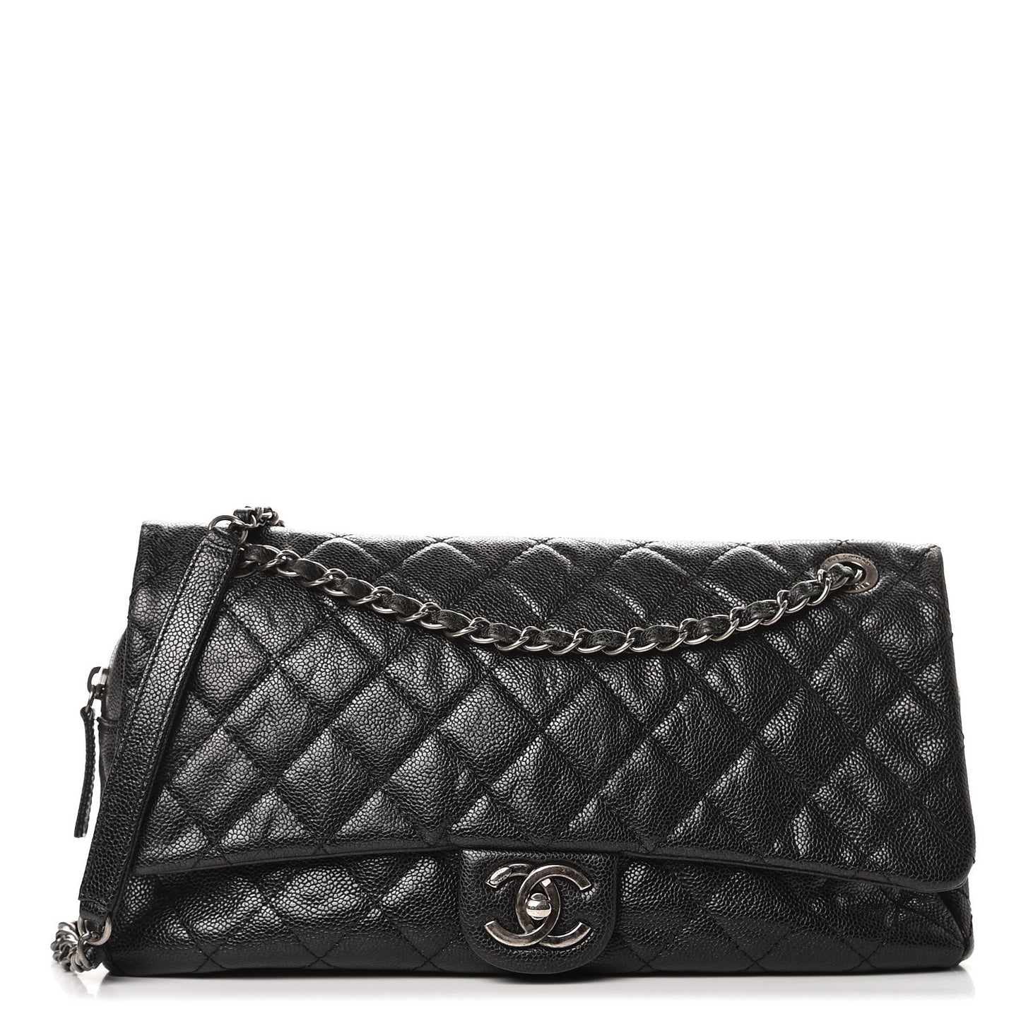 Iridescent Caviar Quilted Large Chic Flap Black