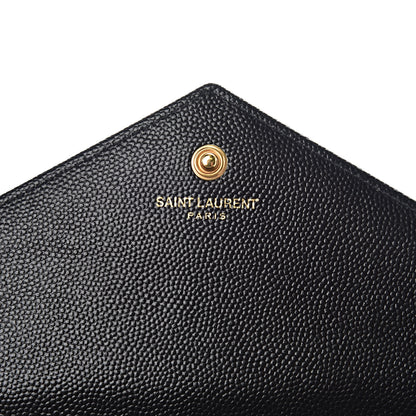 Saint Laurent Grain De Poudre Matelasse Chevron Monogram Chain Wallet Black 6 of 9