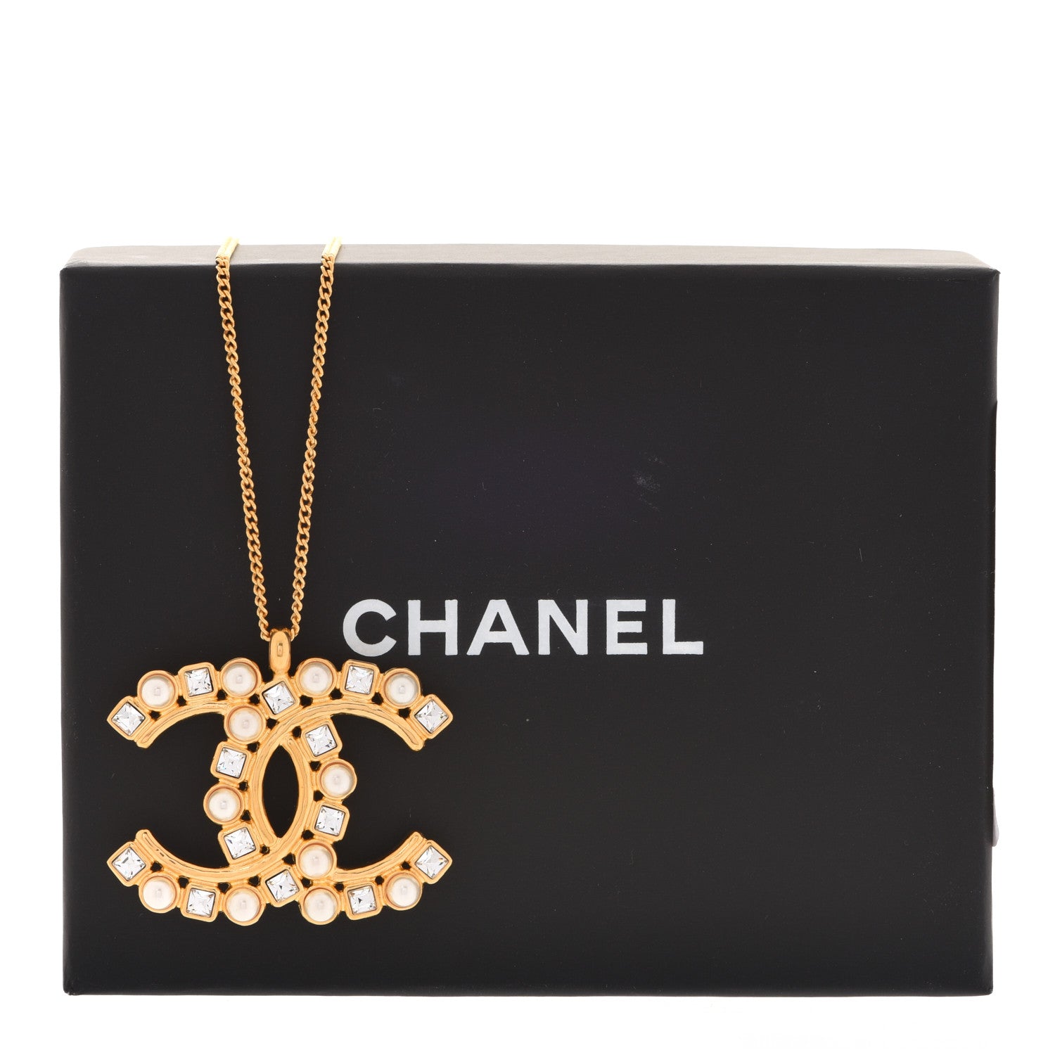 Chanel Crystal Pearl CC Pendant Necklace Gold 6 of 6