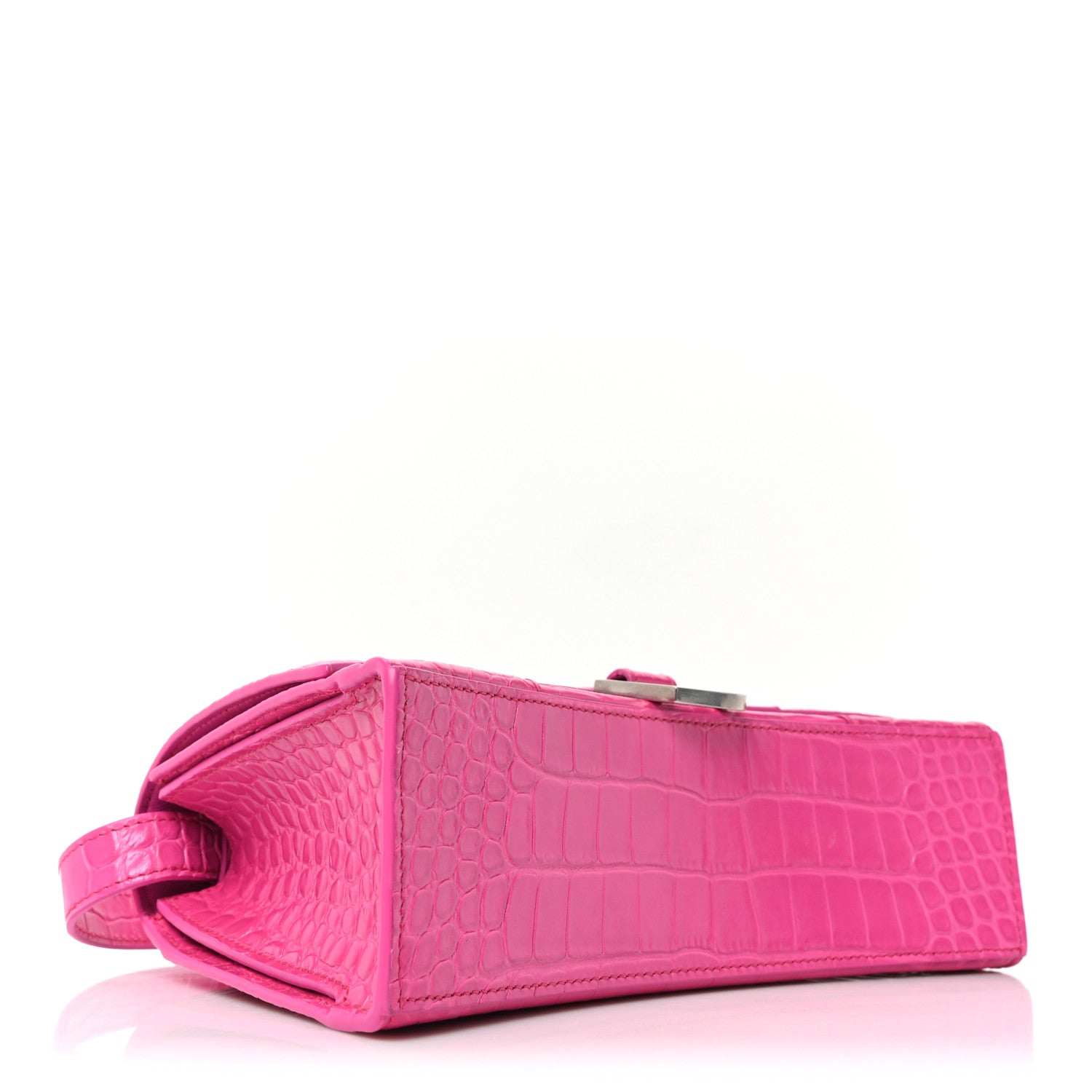Balenciaga Shiny Calfskin Crocodile Embossed Small Hourglass Sling Shoulder Bag Fuchsia 4 of 9
