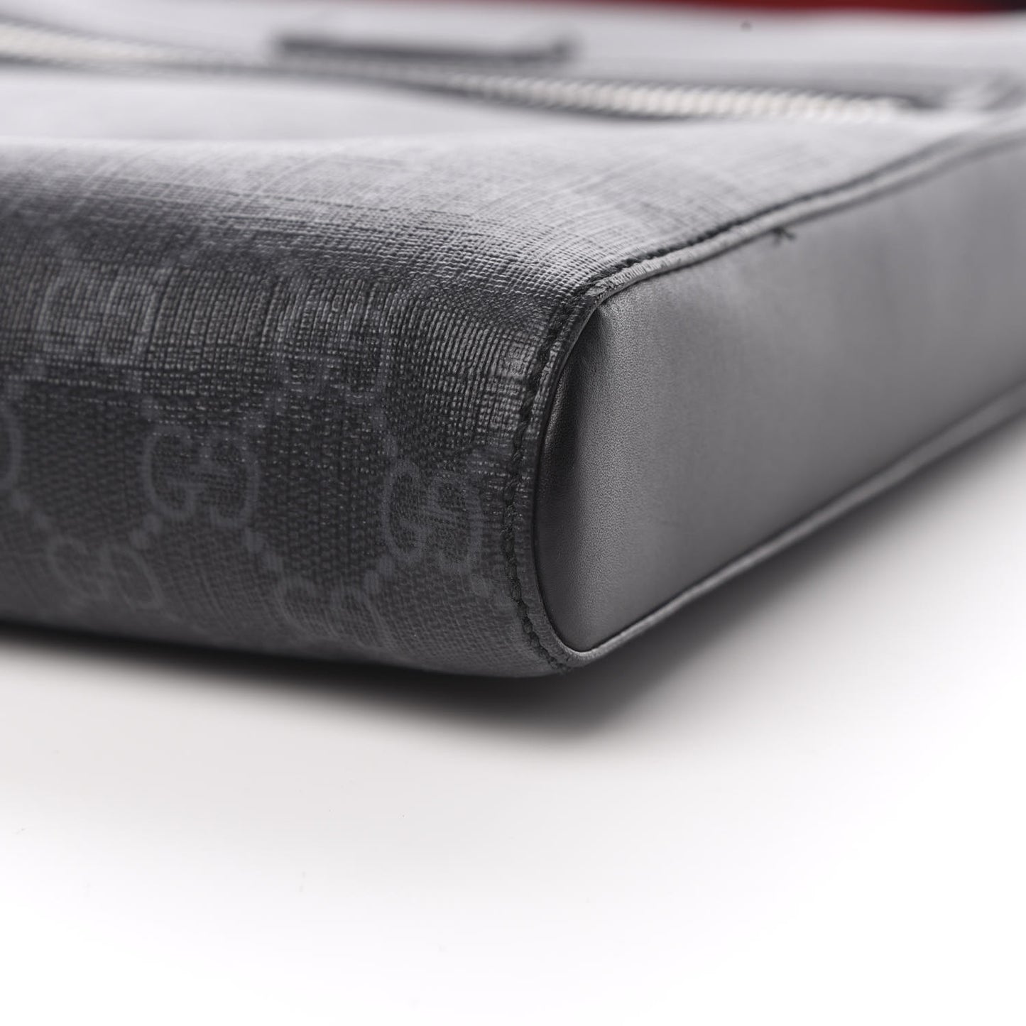 GG Supreme Monogram Appia Calfskin Web Flat Messenger Bag Black Grey