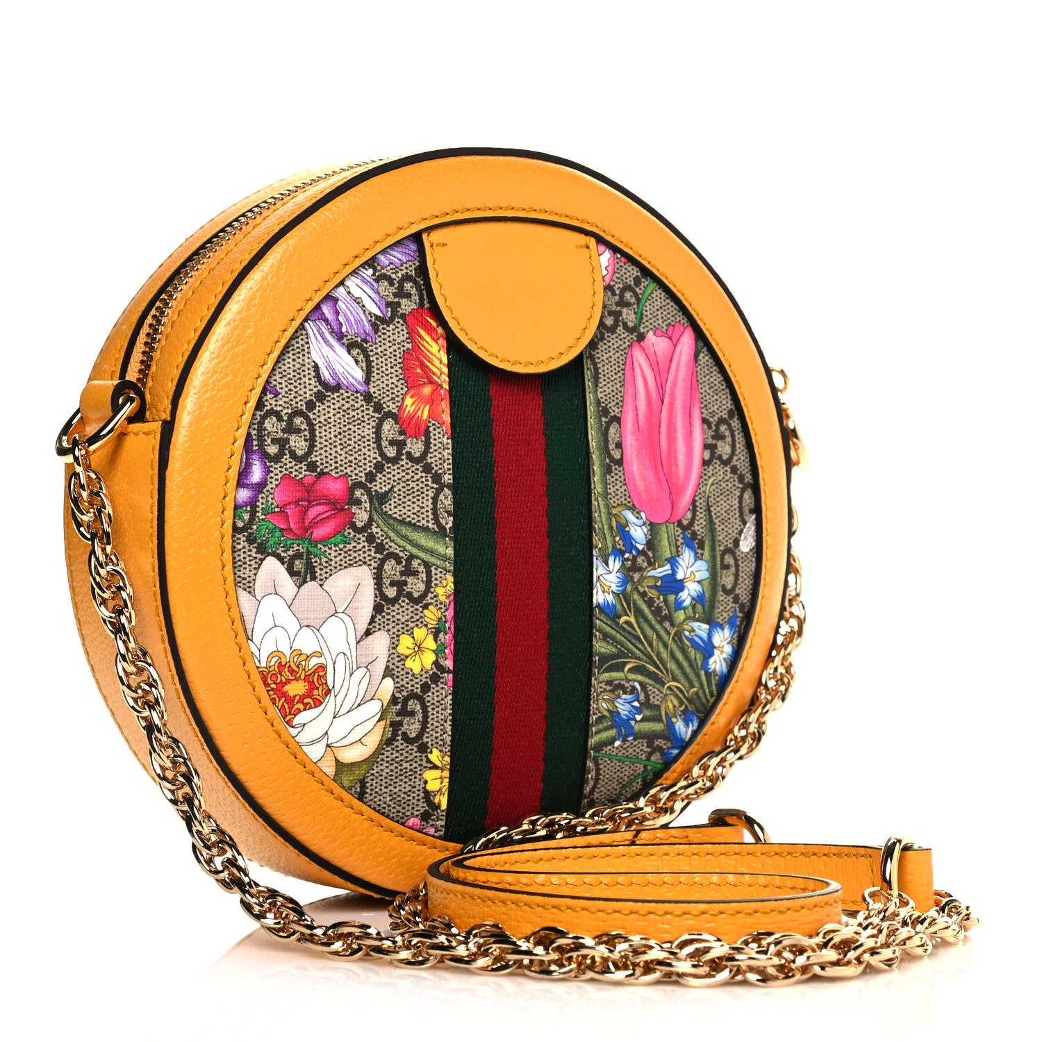Gucci GG Supreme Monogram Flora Web Mini Ophidia Round Shoulder Bag Beige Multicolor Crop 3 of 9