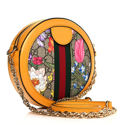 Gucci GG Supreme Monogram Flora Web Mini Ophidia Round Shoulder Bag Beige Multicolor Crop 3 of 9
