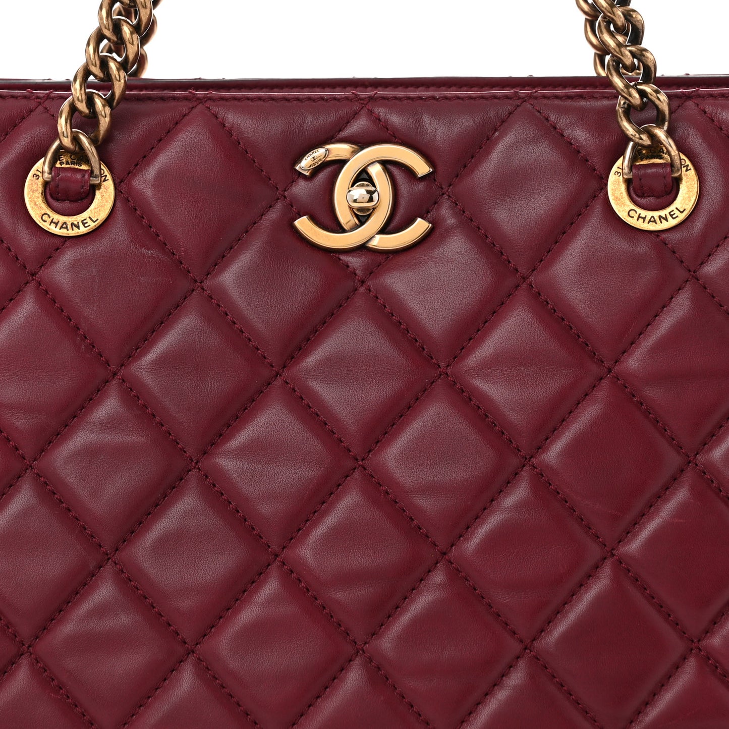 Calfskin Quilted Perfect Edge Tote Burgundy