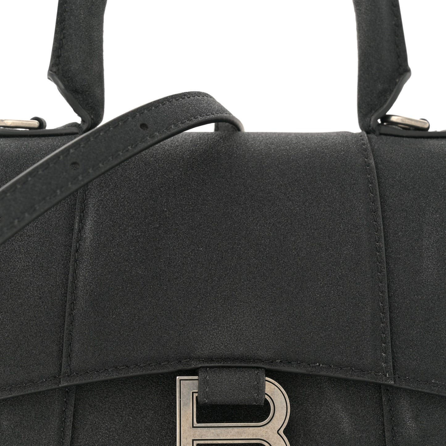Glitter Fabric Hourglass Top Handle Bag XS Black