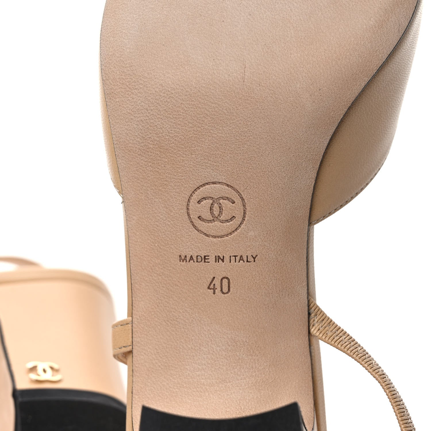 Chanel Lambskin Grosgrain Cap Toe CC Slingback Pumps 40 Beige Black 6 of 8