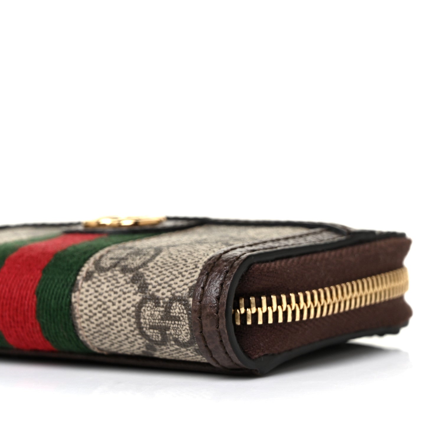 Gucci GG Supreme Monogram Textured Dollar Calfskin Web Ophidia Zip Around Card Case Wallet Beige Ebony New Acero 8 of 9