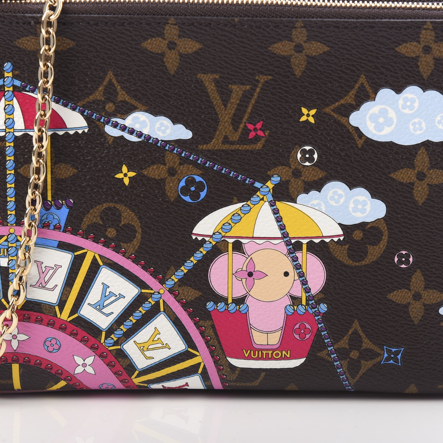 Louis Vuitton Monogram 2020 Christmas Animation Big Wheel Double Zip Pochette Rose Ballerine 10 of 11