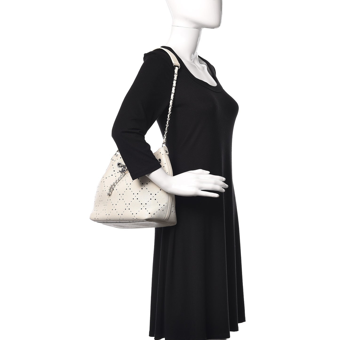 Caviar Perforated Drawstring CC Bag White
