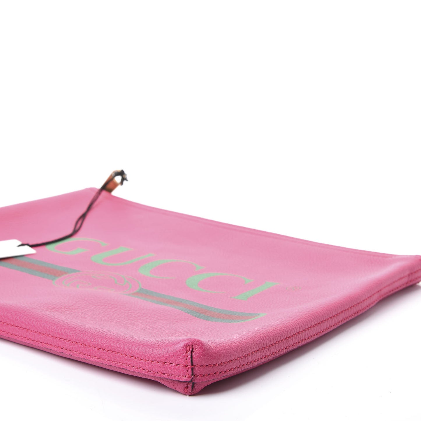 Pebbled Calfskin Medium Logo Portfolio Clutch Box Pink Green
