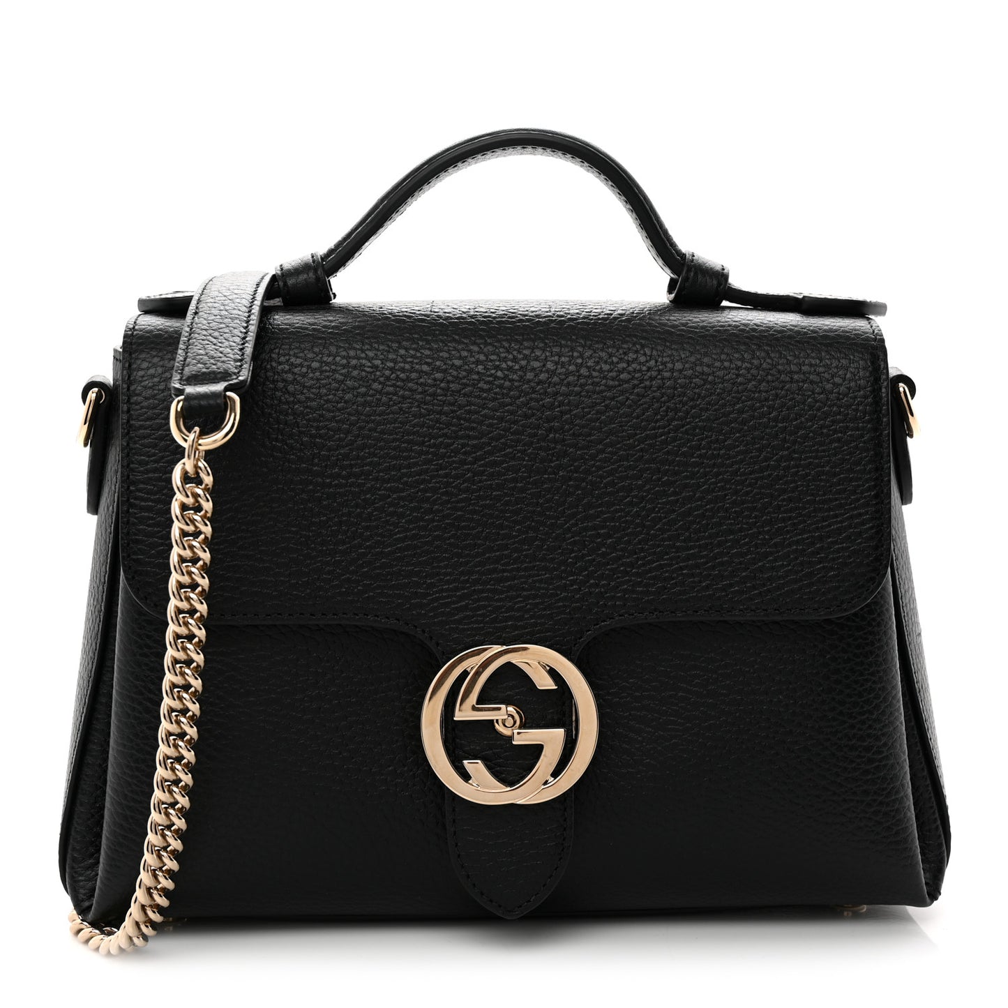 Dollar Calfskin Interlocking G Top Handle Shoulder Bag Black