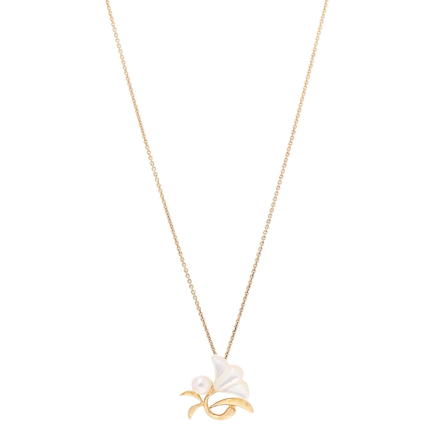 18K Yellow Gold Akoya Pearl Mother of Pearl 5.5mm Pedant Necklace
