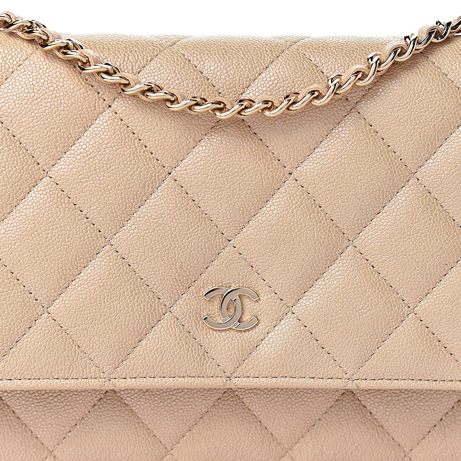 Chanel Iridescent Caviar Quilted Wallet On Chain WOC Beige 9 of 12