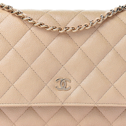 Chanel Iridescent Caviar Quilted Wallet On Chain WOC Beige 9 of 12