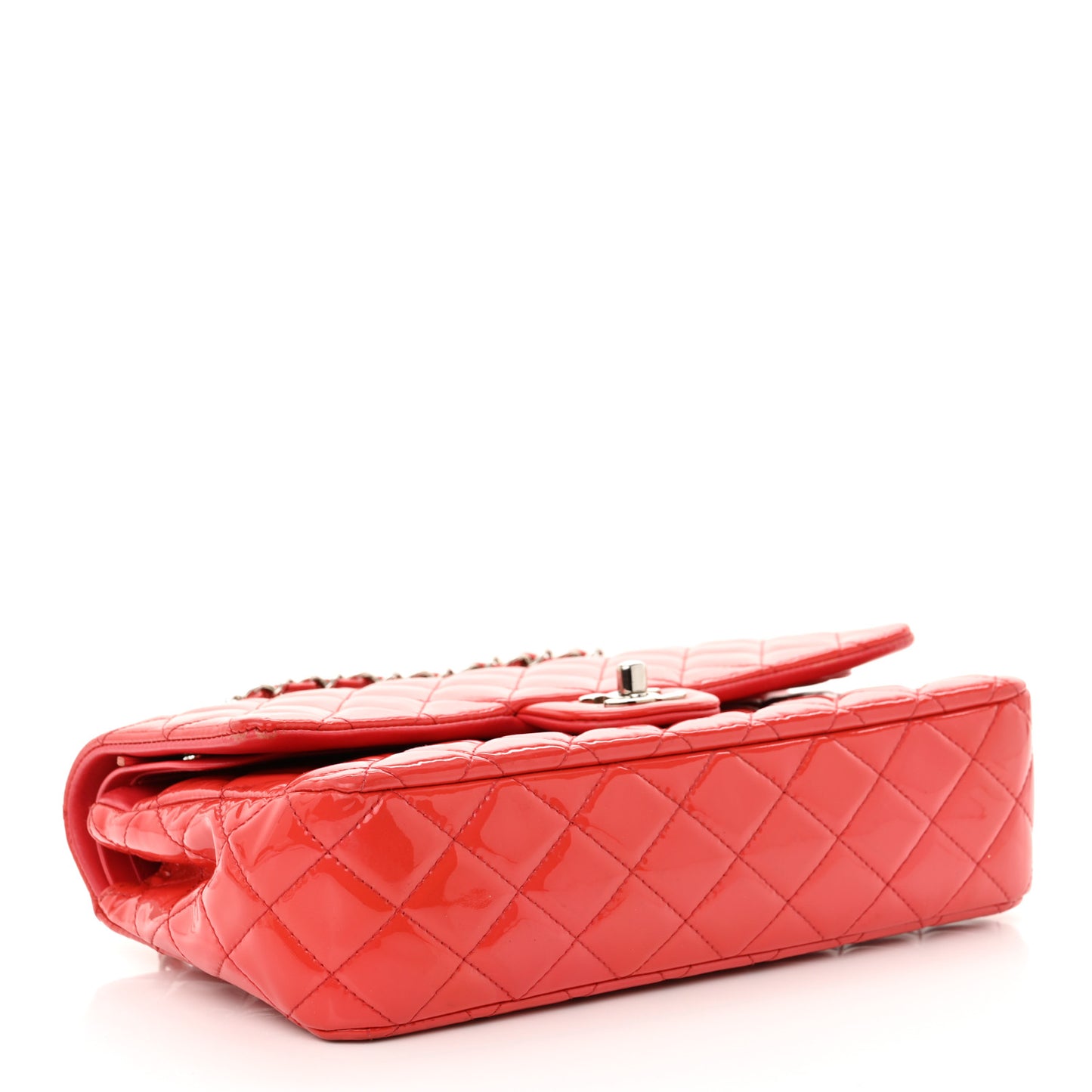 Patent Quilted Medium Double Flap Fuchsia