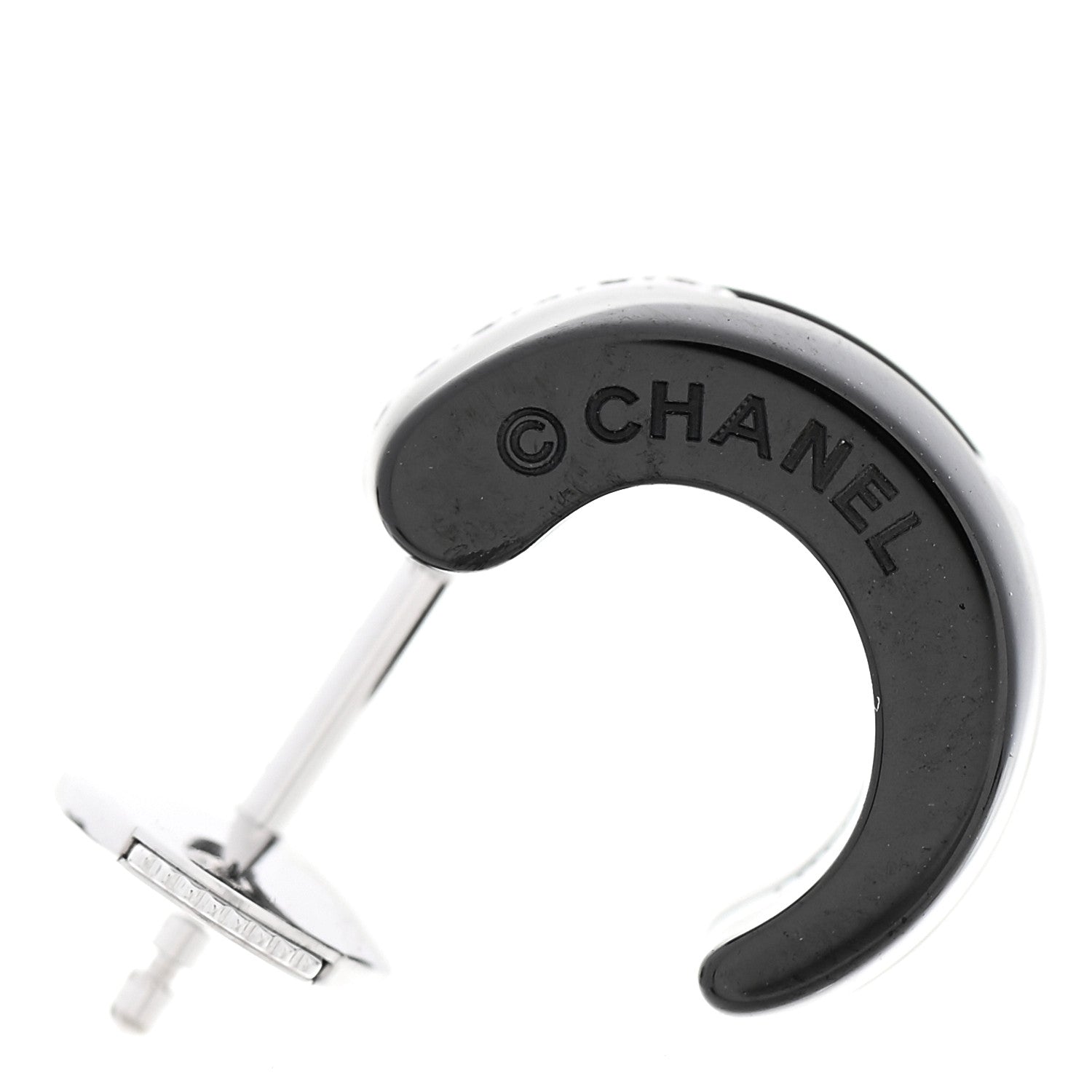 Chanel 18K White Gold Diamond Ceramic Ultra Hoop Earrings Black 4 of 8