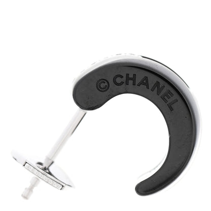 Chanel 18K White Gold Diamond Ceramic Ultra Hoop Earrings Black 4 of 8