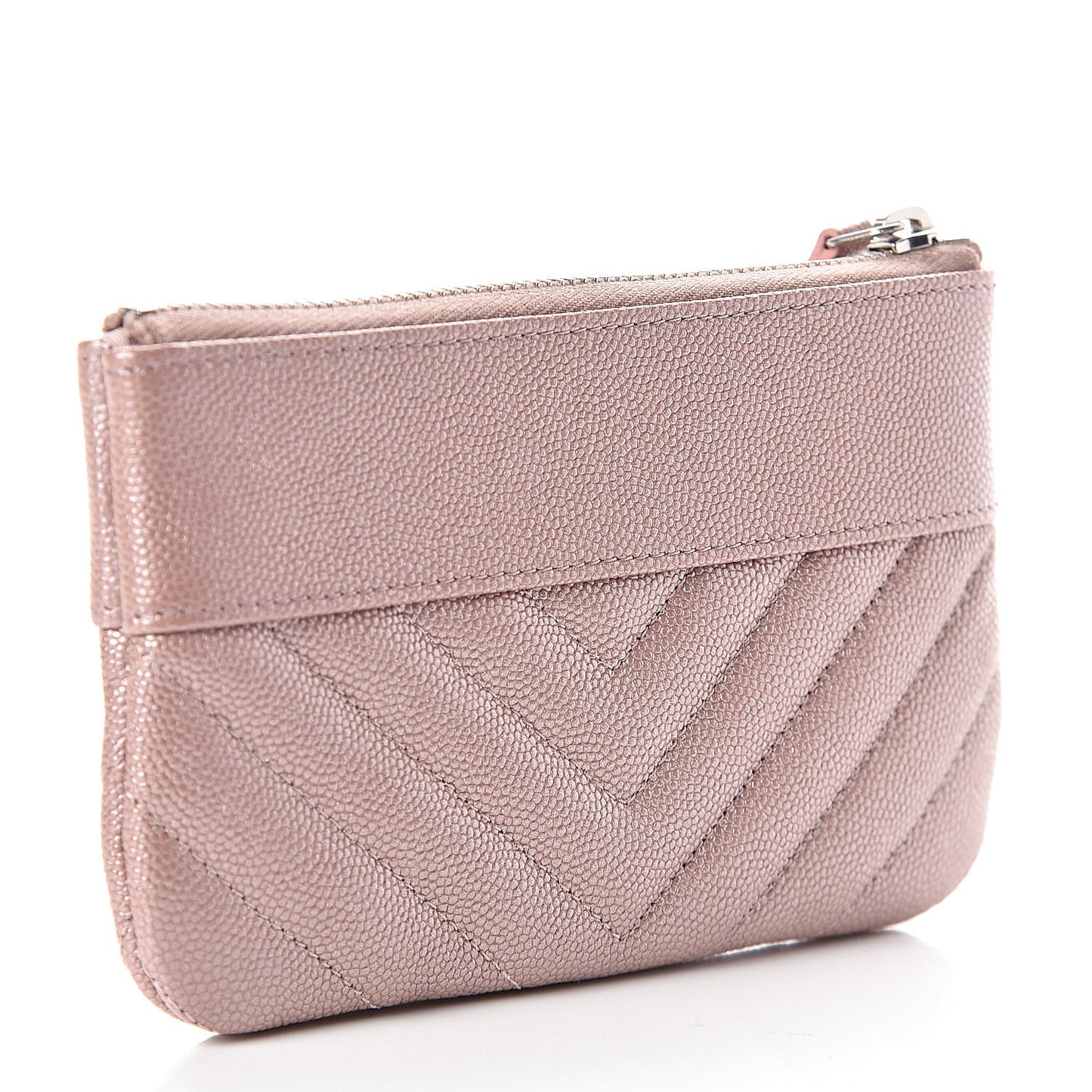 Metallic Caviar Chevron Quilted Small Vintage Mademoiselle Cosmetic Case Pink