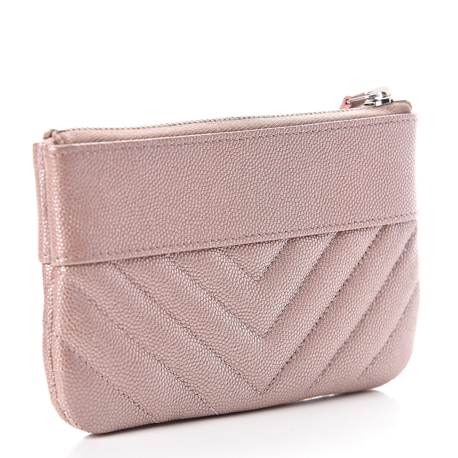 Chanel Metallic Caviar Chevron Quilted Small Vintage Mademoiselle Cosmetic Case Pink 3 of 8