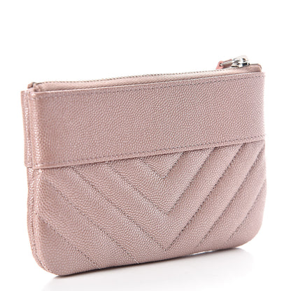 Chanel Metallic Caviar Chevron Quilted Small Vintage Mademoiselle Cosmetic Case Pink 3 of 8