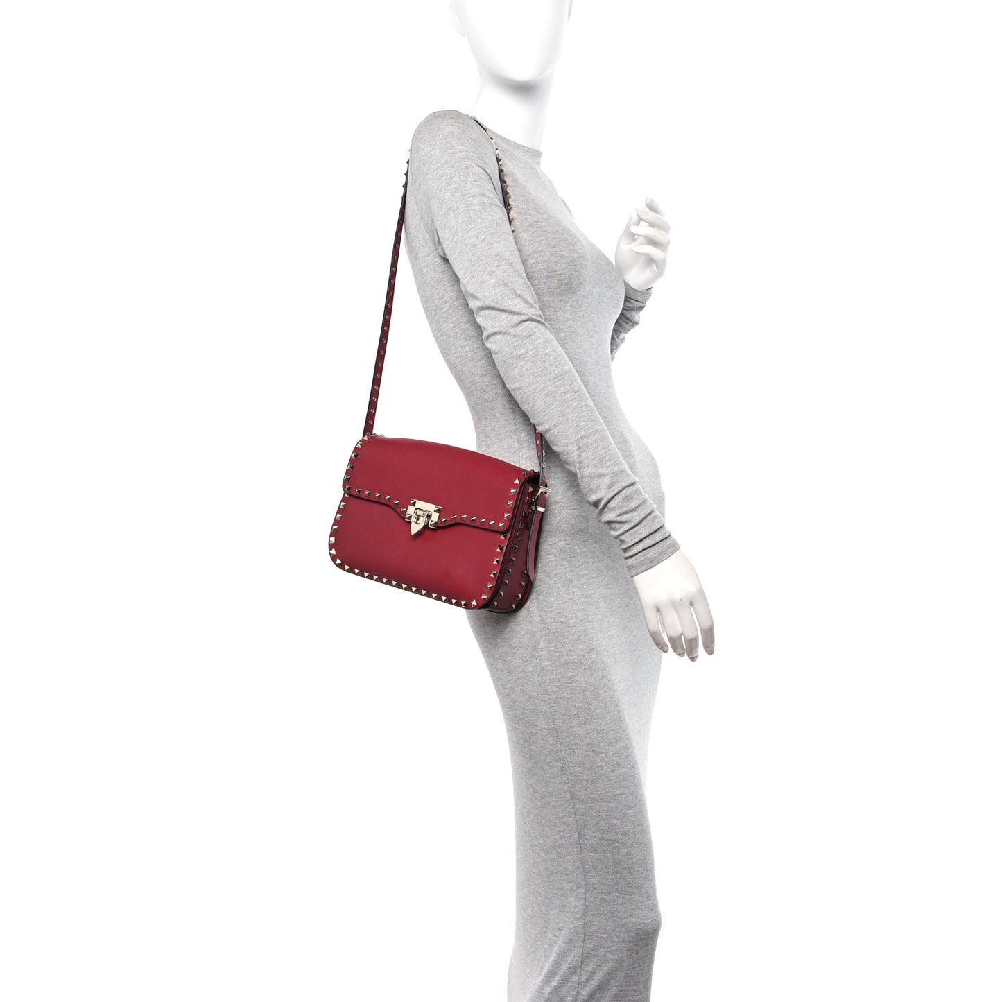 Vitello Medium Rockstud Flap Saddle Bag Scarlet