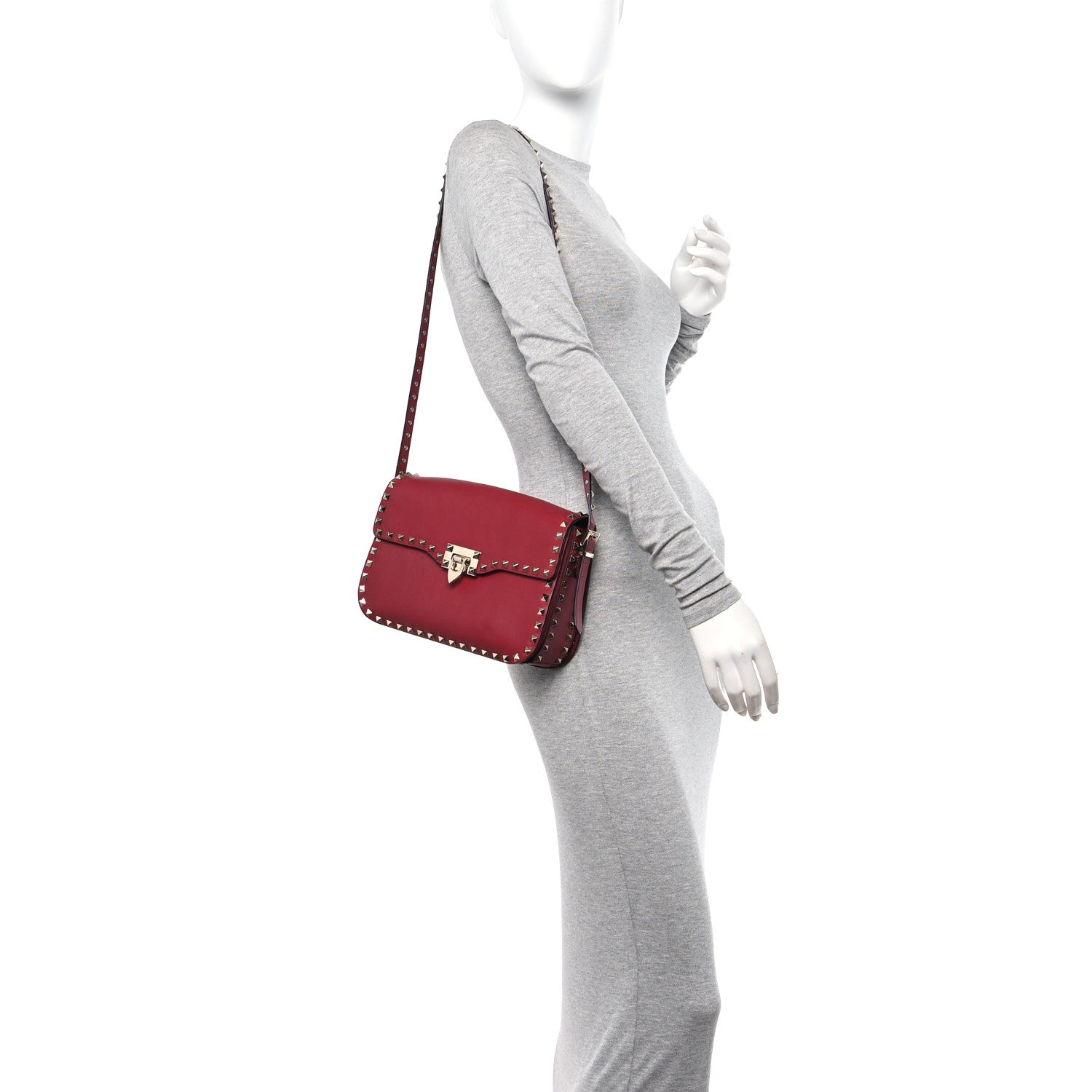 Valentino Garavani Vitello Medium Rockstud Flap Saddle Bag Scarlet 2 of 10